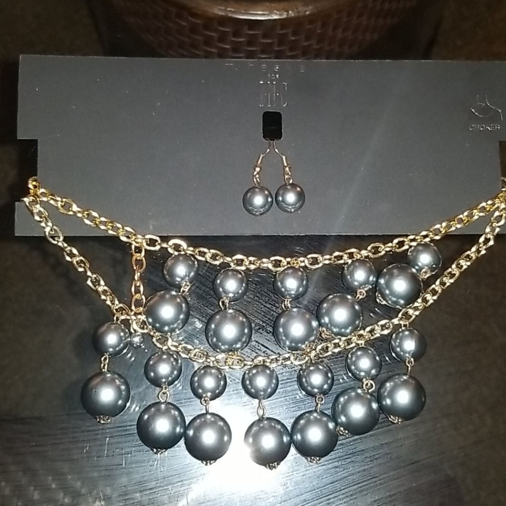 M. Haskell, Women's Metallic Jet Stone Choker Set